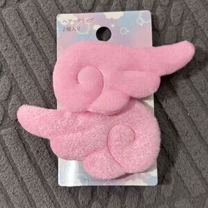 Pink Plush Angel Wing Hair Clips